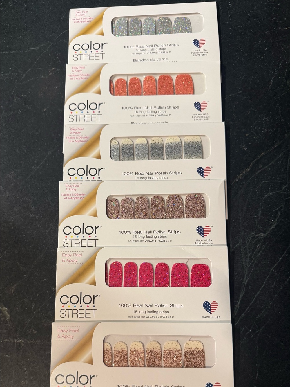 Bundle of 6 Colot  Street Glitter Nail Strips NEW FACTORY SEALED